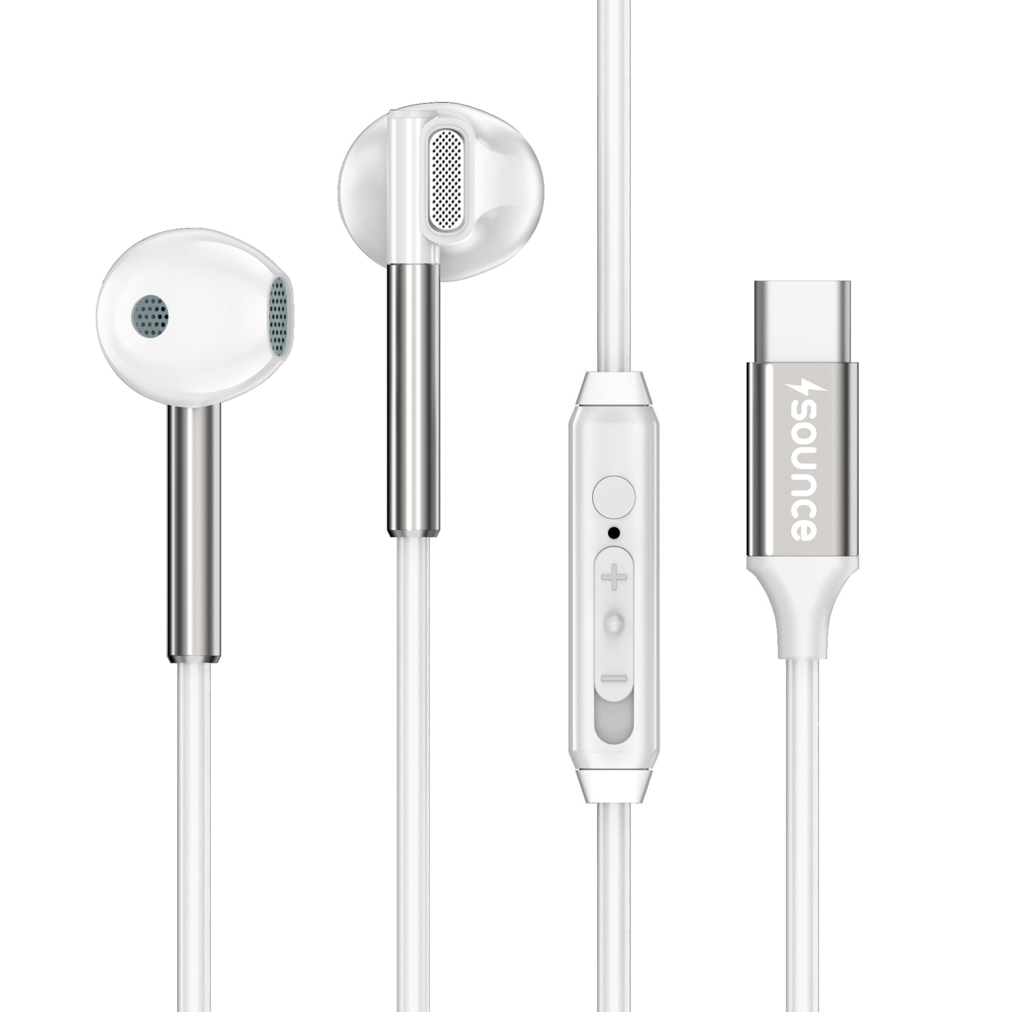 Sounce C Type Wired Earphones with in-Line HD Mic, 14.2mm Dynamic Drivers, Crystal Clear Stereo Sound, Unique Ergonomic Earbuds Design, Anti-Tangle TPE Wire, in-Line Controls (White)-image-17