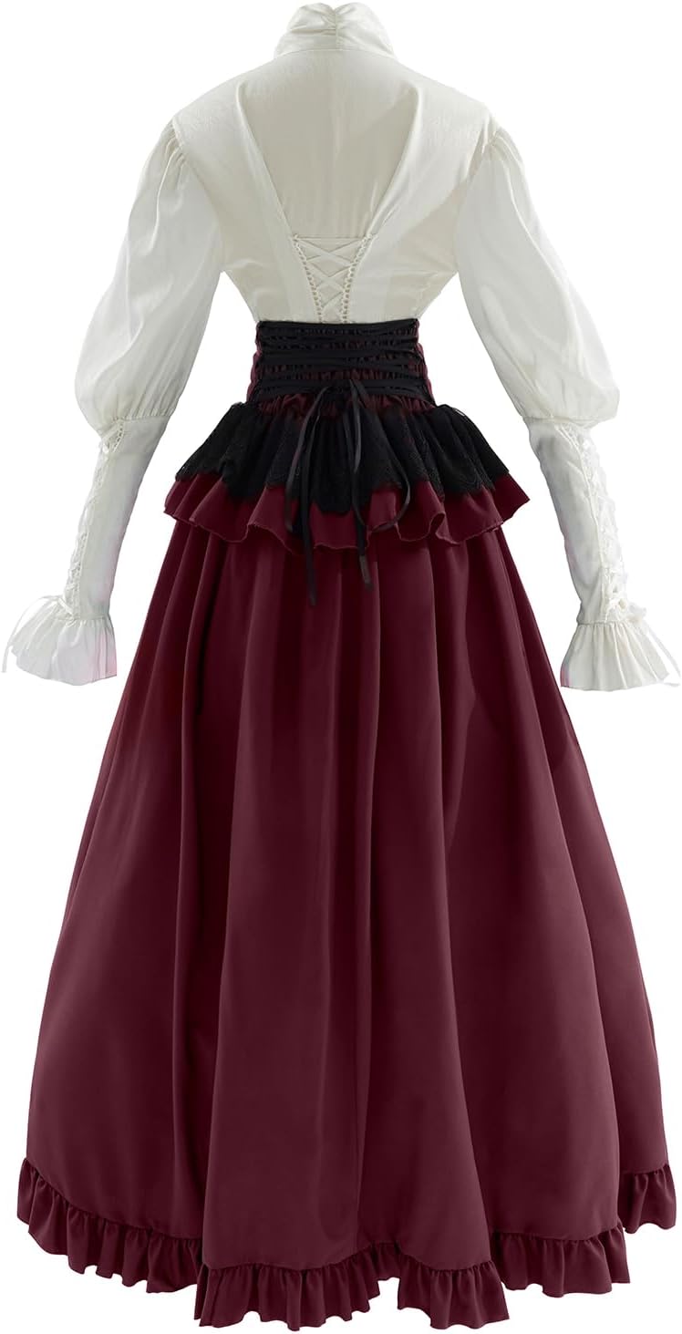 CR ROLECOS Victorian Dress Women 1800s Edwardian Costume 2-Piece Victorian Costume Ball Gown - Image 3