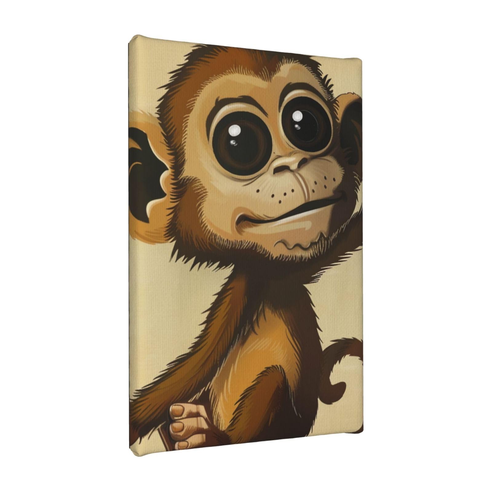 YKLJG Cute Monkey print Printed Wall Art Canvas Painting 20x30 CM Wooden Framed Picture Painting Artwork Prints for Bedroom Kitchen Home Office Decor