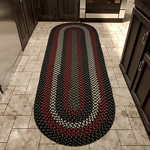 Super-Area-Rugs-Homespun-Braided-Rug-Indoor-Outdoor-Rug-Textured-Durable-Patio-Deck-Carpet-Black-Red-2-X-4-Runner Super Area Rugs Homespun Braided Rug Indoor Outdoor Rug Textured Durable Patio Deck Carpet Black Red 2 X 4 Runner