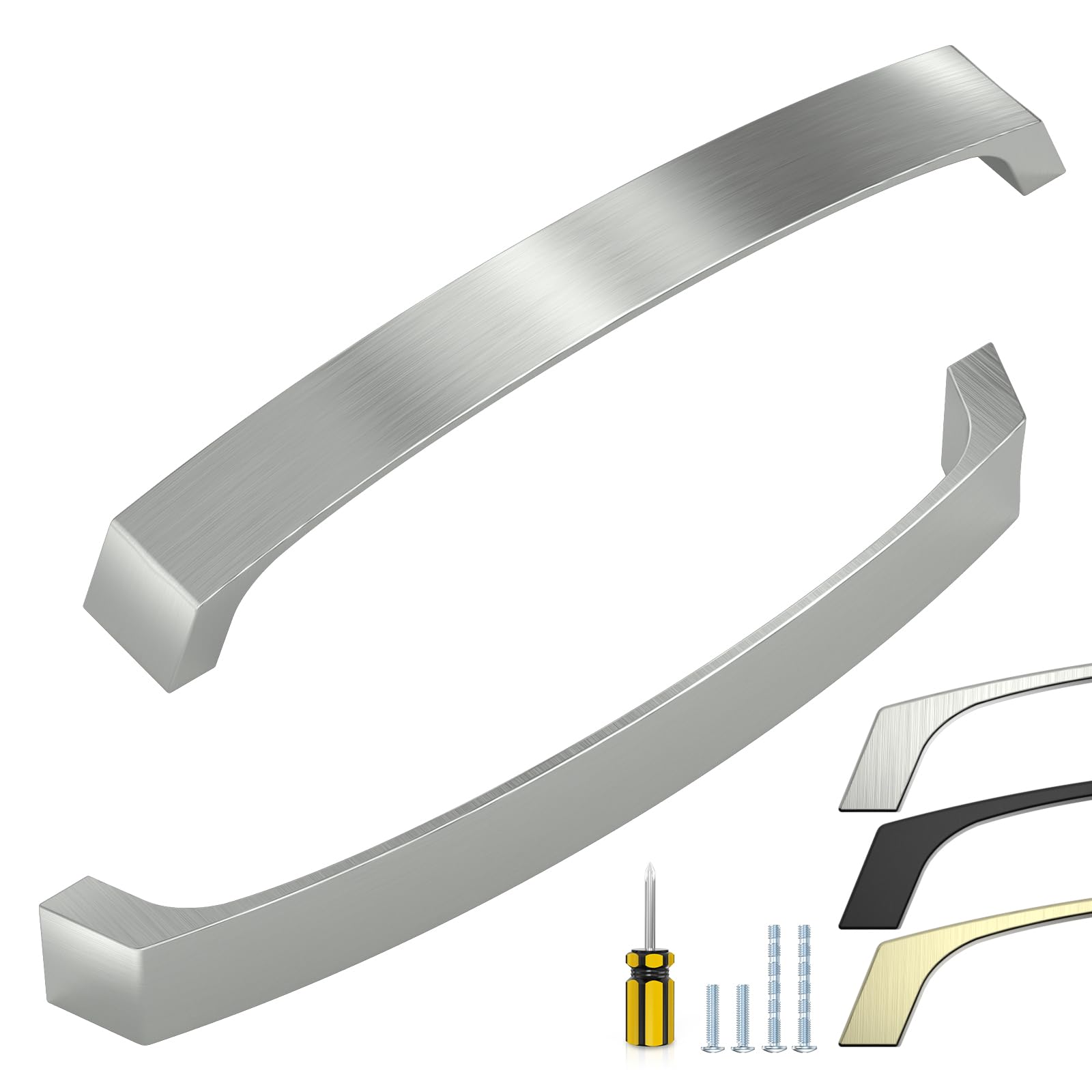 ELEBUILD 12 Pack Brushed Nickel Cupboard Handles 192mm (7.5") Hole Center