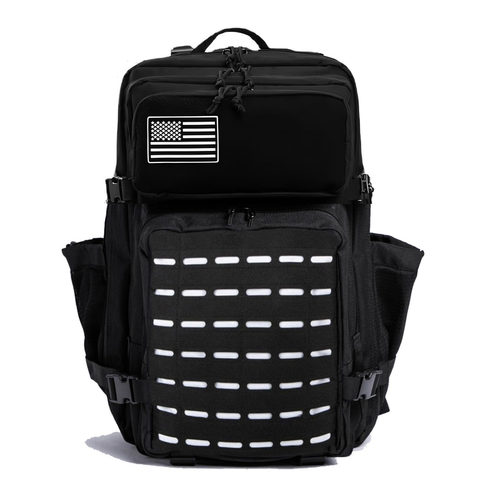 Thuram 50L Tactical Military Backpack Waterproof Durable Bag for Hiking Camping Fishing Gym Backpack with Bottle Holder (White Black)