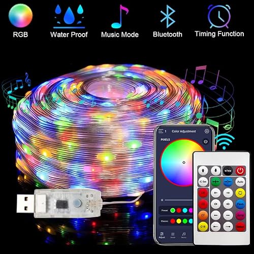 Smart Rgb String Light - 32.8Ft, Bt App, Manual & Remote Control, Music Sync, Waterproof, Rgb Magic String Light For Indoor & Outdoor, Christmas & New Year Decor #TOP1