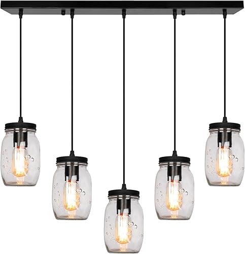 Miniatura 9 de Jasopaco Lámparas de cristal con 3 luces colgantes de techo de montaje empotrado, luces negras de granja para cocina, comedor, vestíbulo, escalera,