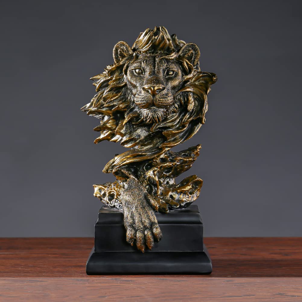 Lin's Wood Figurine de tête de Lion en résine,Statue de Lion en résine,Statue de tête d'animal,décoration de Bureau, décoration pour la Maison,Le Bureau.