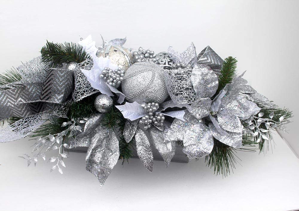 Christmas table centerpiece silver and white, Unique