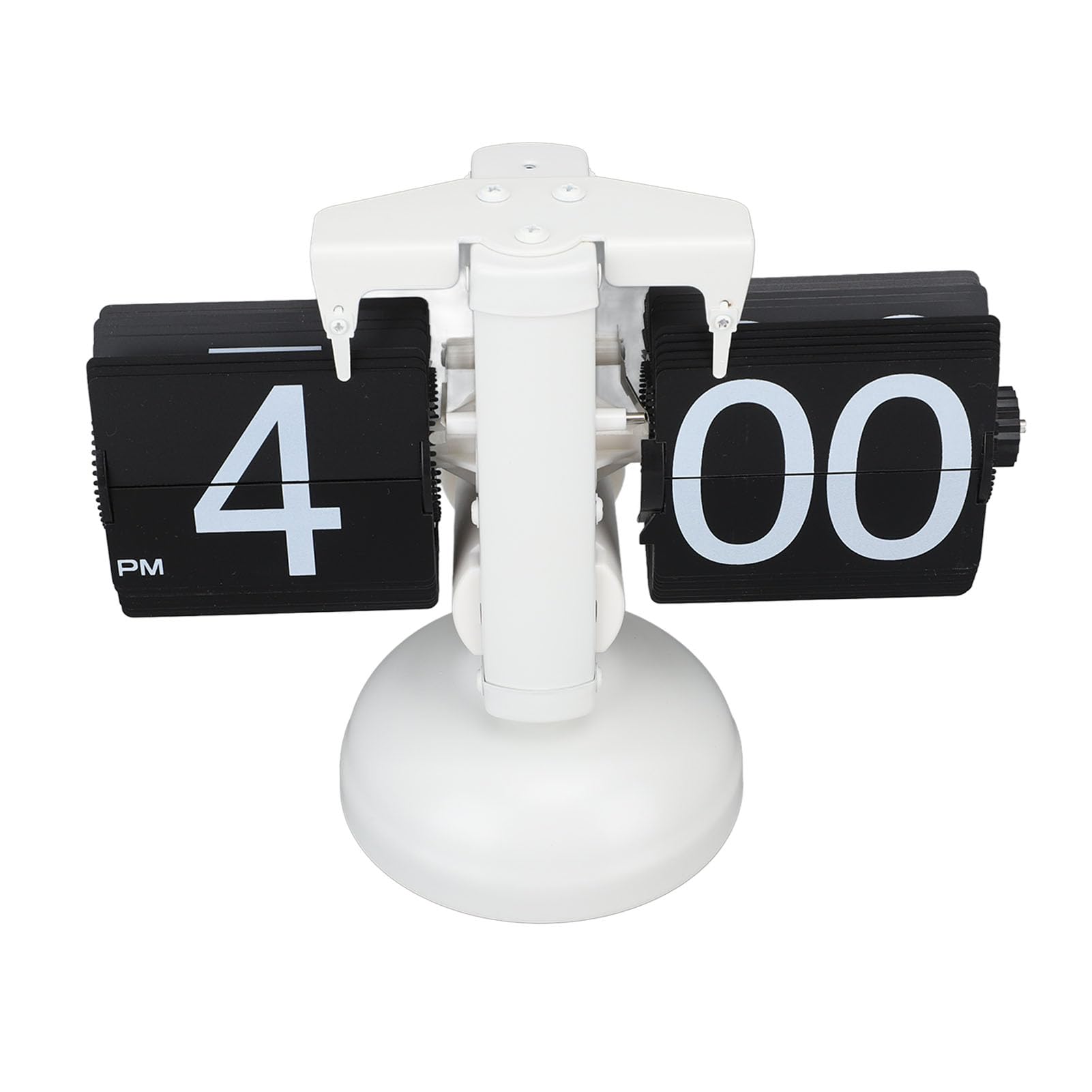 Classic Modern Flip Desk Clock, Retro Vintage Analog Auto Flip Clock Large Number Table Clock Battery Powered Mechanical Flip Clock for Home Office School Hotel (Single Leg White Frame Black