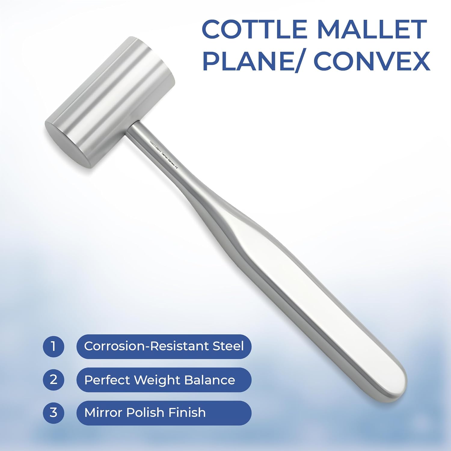 Stellmacher Collet Mallet Plane/Convex - 19 cm Length, 30 mm Head - Stainless Steel Surgical Instrument for Orthopedic and Professional Use (Head - 30 mm, Length - 19 cm)