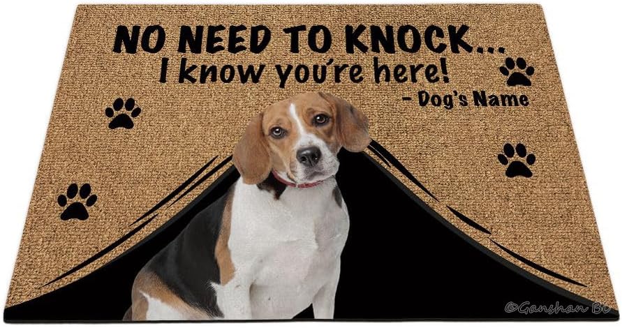 Personalized Door Mat with Funny Dog Beagle Welcome Floor Mat No Need to Knock I Know You're Here Gift for Dog Lover 27.5" x 17.7", Style 1