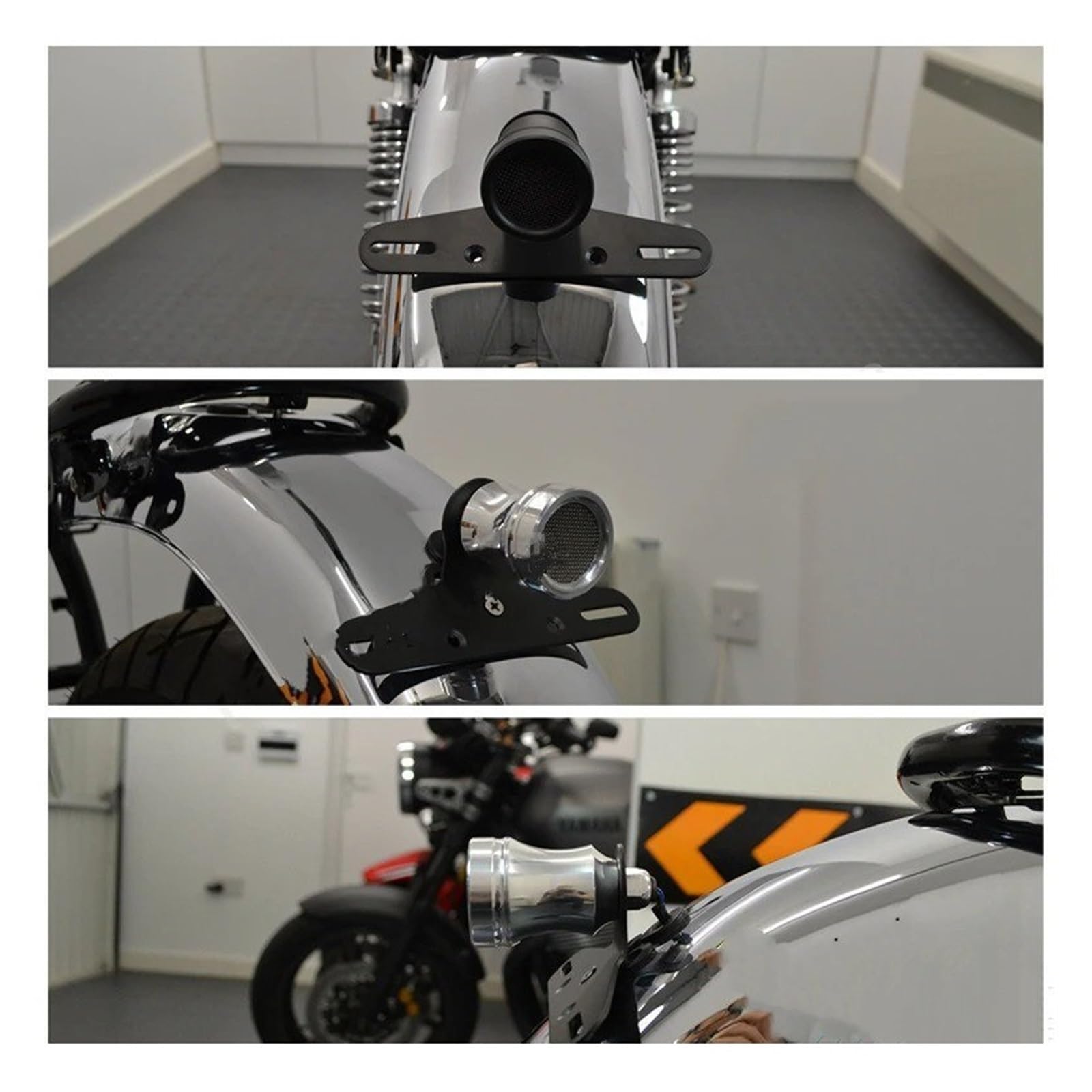 Marco Matricula Moto para Dyna para Softail para Touring para Road para King para Sportster XL883 XL1200 Motocicleta 12v LED Luz Trasera Soporte Matrícula Portamatrículas Moto(Brass)