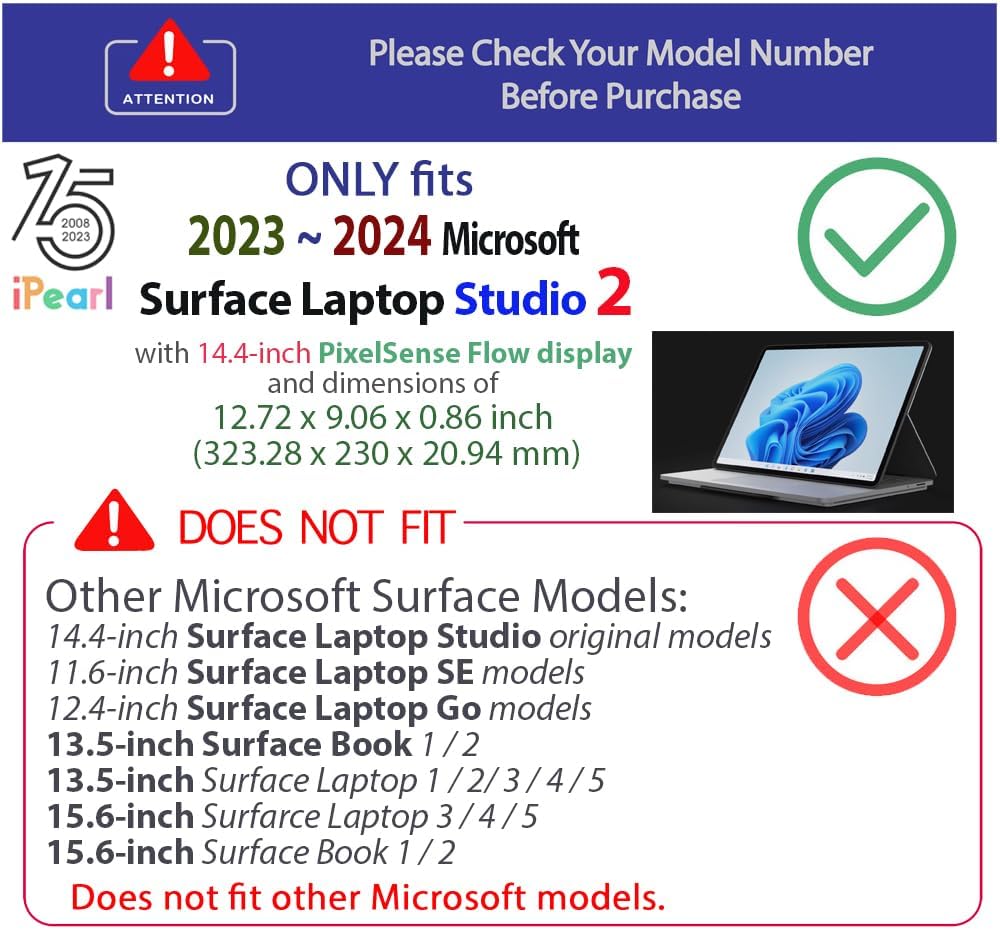 mCover Case Compatible ONLY for 2023-2024 14.4" Microsoft Surface Laptop Studio 2 Notebook Computer (NOT Fitting Any Other Microsoft Models) - Black