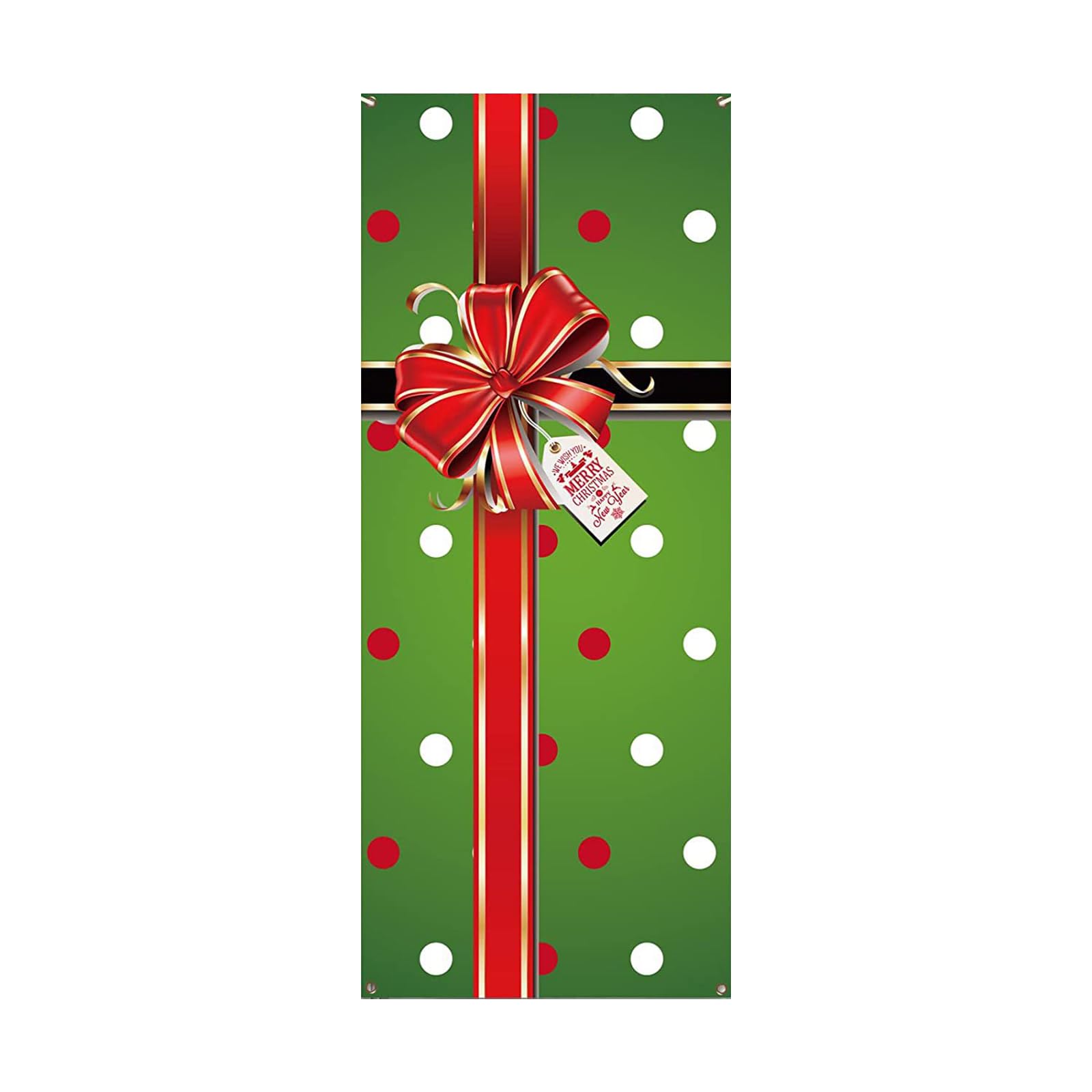 Housse De Porte De Noël Verte Avec Nœud - Décoration D'Entrée 180x90 Cm - Tissu Polyester - Pour Maison Et Bureau