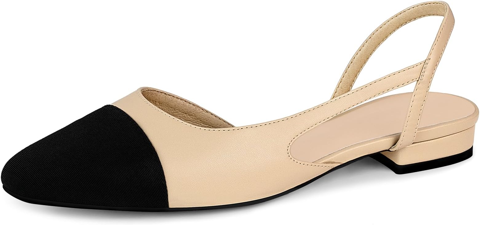 slingback flats for women, Round Toe Low heel Sandals Fashion Splicing Dress Shoes for Women