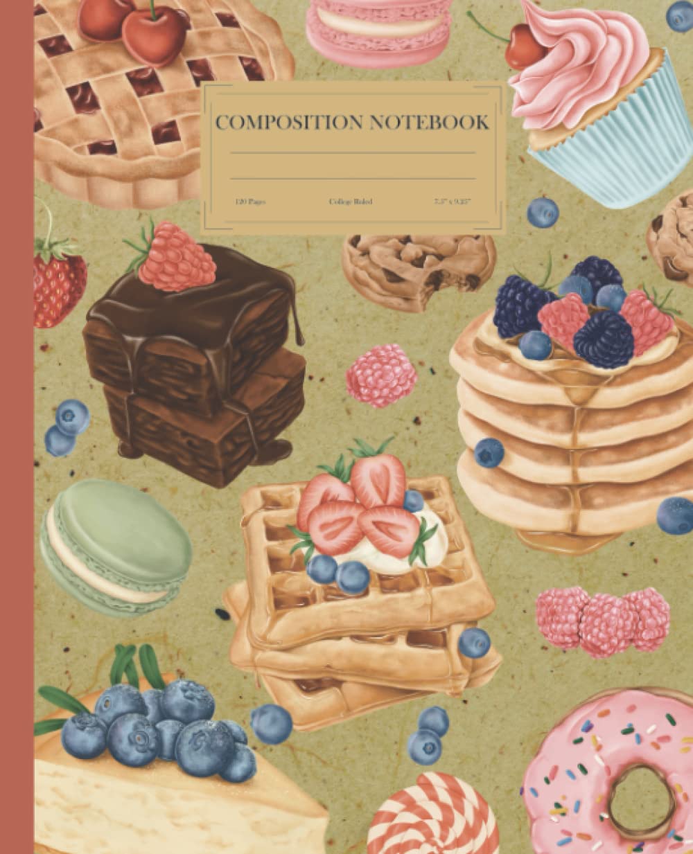 Vintage Dessert Composition Notebook: College Ruled Composition Notebook with 120 Pages and 7.5" x 9.25" size (Vintage Food Composition)