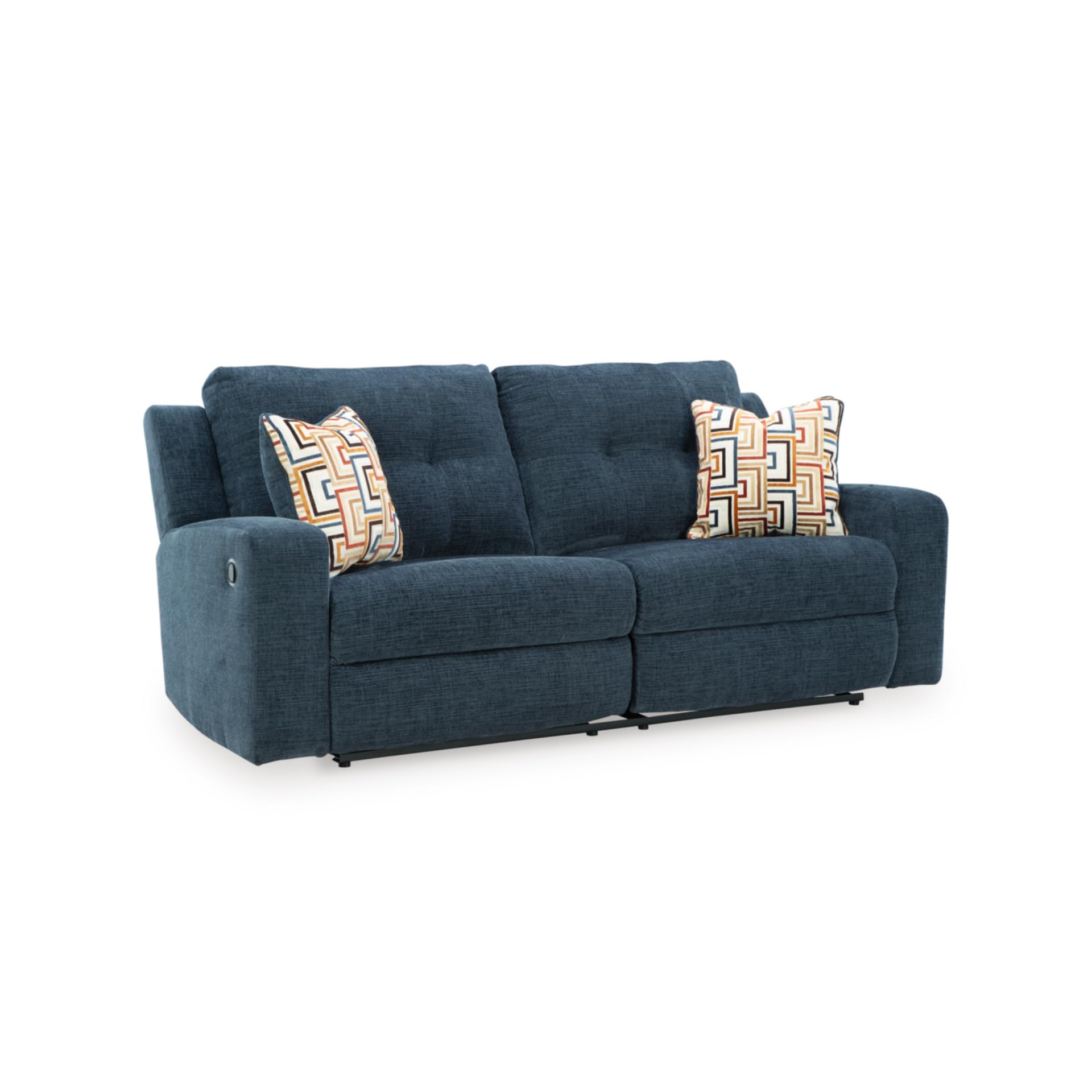 Signature Design by Ashley Danum Modern Manual Pull Tab Reclining Sofa with Tufed Back Cushion, Blue