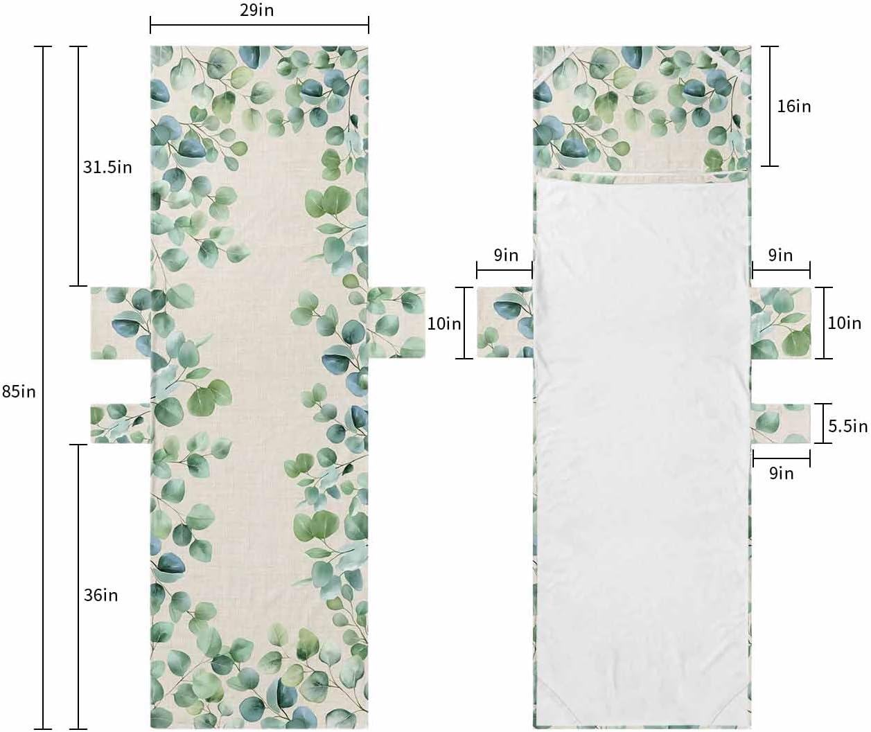 Spring Botanical Leaves Beach Pool Patio Lounge Chaise Chair Cover Towel With Pockets,Absorbent & Quick Dry Microfiber Towel Cover Bag Summer Sunbathing Accessories Summer Green Gold Eucalyptus Leaves