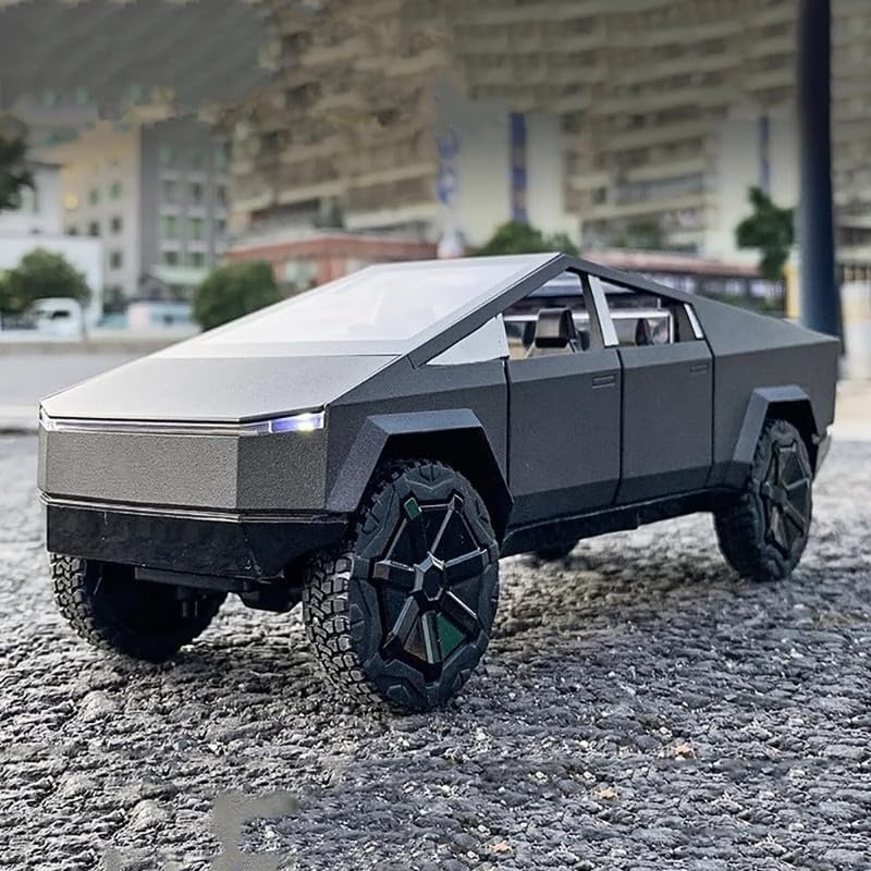 Image of Model 1:24 Big Tesla Cybertruck Model Alloy Metal Pull Back Die-cast Car Openable Doors with Sound and Light Vehicle Car Toy for Kids - Multicolor