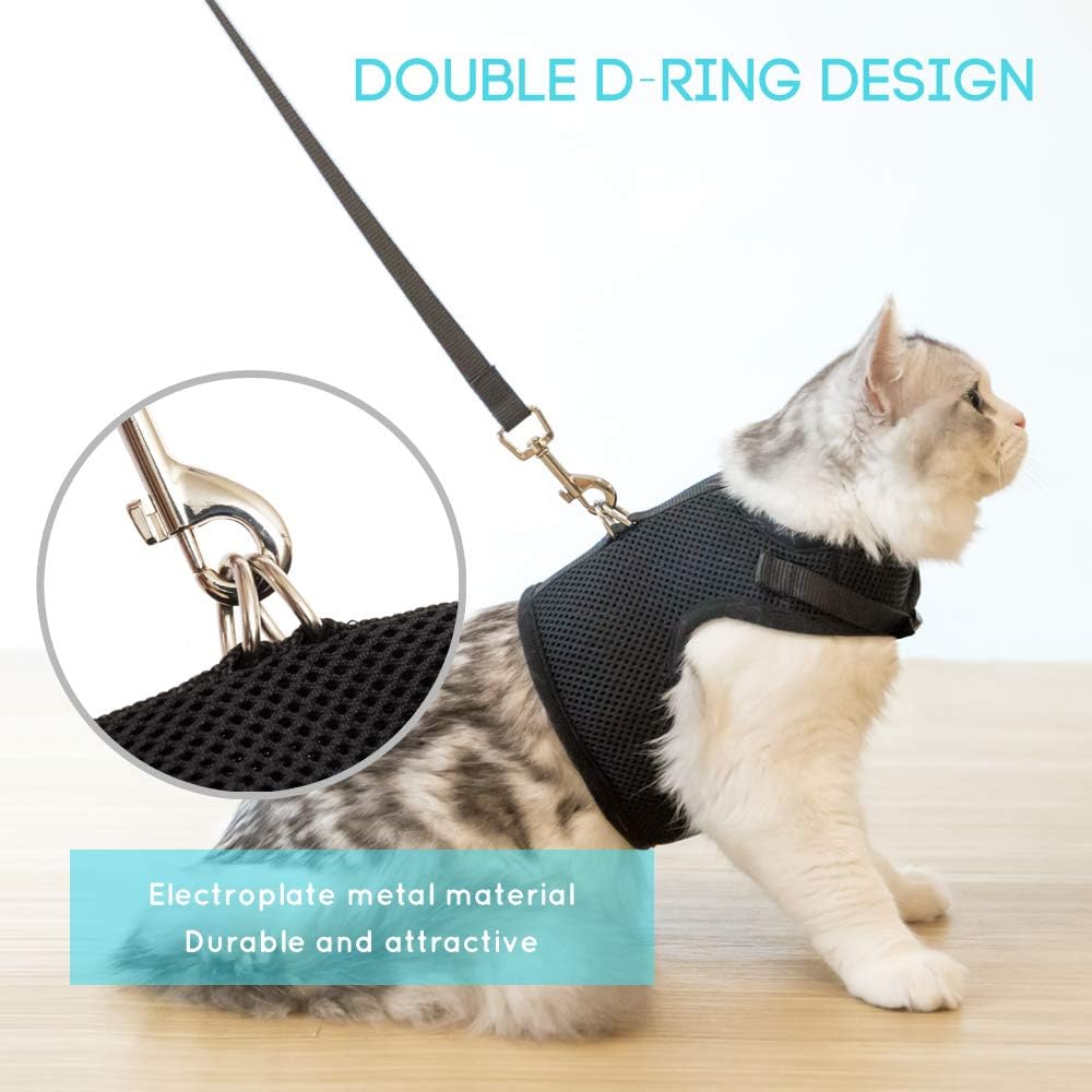 CHERPET Cat Harness and Leash - Escape Proof Safety Adjustable Jackets Harnesses 1.5m Strap Easy for Walking Outdoor Outfits Soft Mesh Breathable Vest Black Comfort Fit for Small Animals ¡