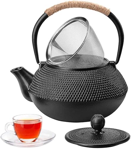 HwaGui Tetera japonesa de hierro fundido Tetsubin, tetera de hierro con infusor para té suelto, tetera de hierro fundido, apta para estufa, tetera
