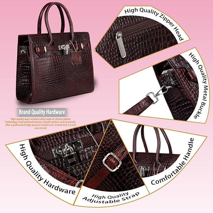 Image of RICHSIGN LEATHER ACCESSORIES Top-Handle Leather Women Handbag Shoulder Sling Ladies Purse Satchle Bags For Women Office Travel Daily Use