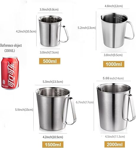 Miniatura 2 de KSENDALO Taza medidora de acero inoxidable SUS304 de 48 onzas6 tazas, marcas grabadas con precisión para líquidos, café, leche y espresso, jarra