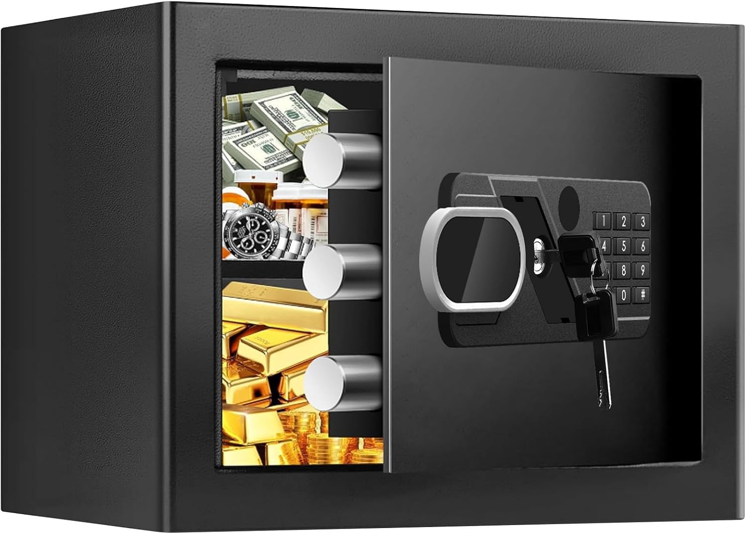 1.2 Cub Small Safes for Home, Anti-Theft Steel Security Home Safe Box with Combination Lock, Alarm System and Removable Shelf, Personal Document Safe for Money Medicine Valuables