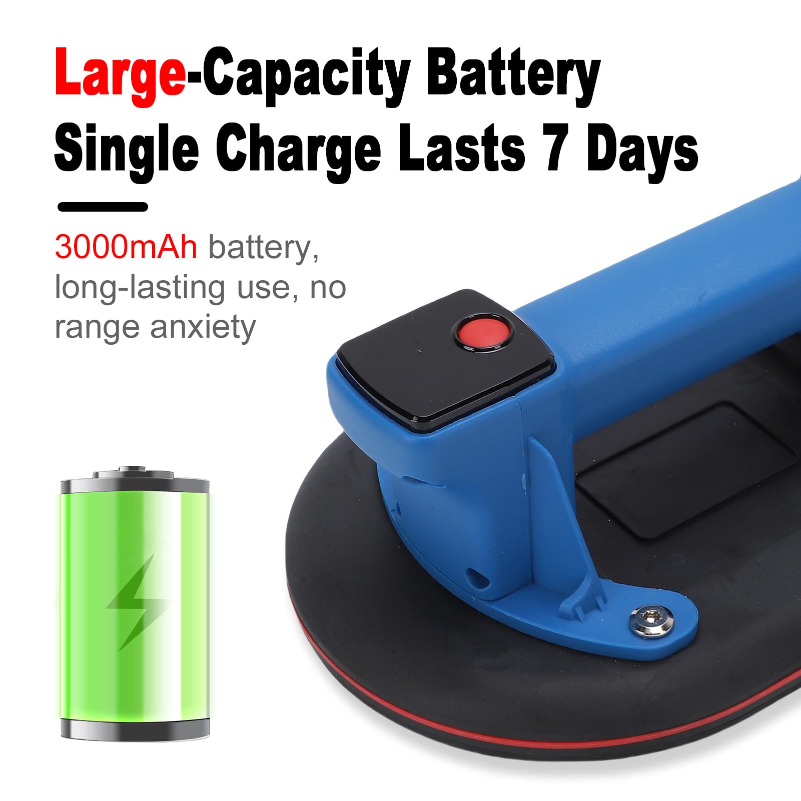 Ventosa eléctrica inalámbrica con capacidad de elevación de 440 lbs/200 kg, pantalla digital, batería de 3000 mAh para manejar vidrio, azulejos, madera y piedra