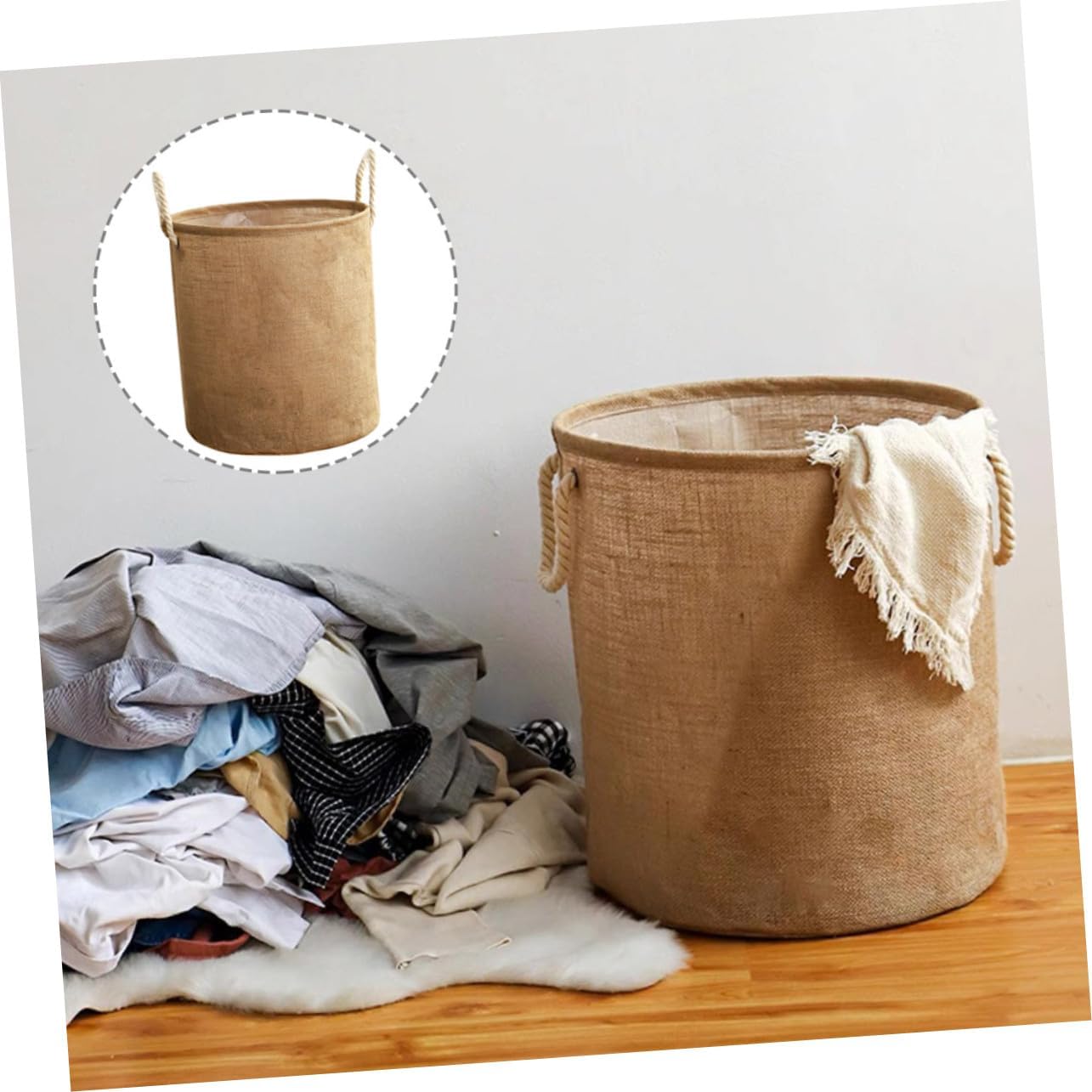 Large Capacity Laundry Basket with Rope Handles Storage Container for Clothes and Upright Hamper for Bedroom and Bathroom Organization