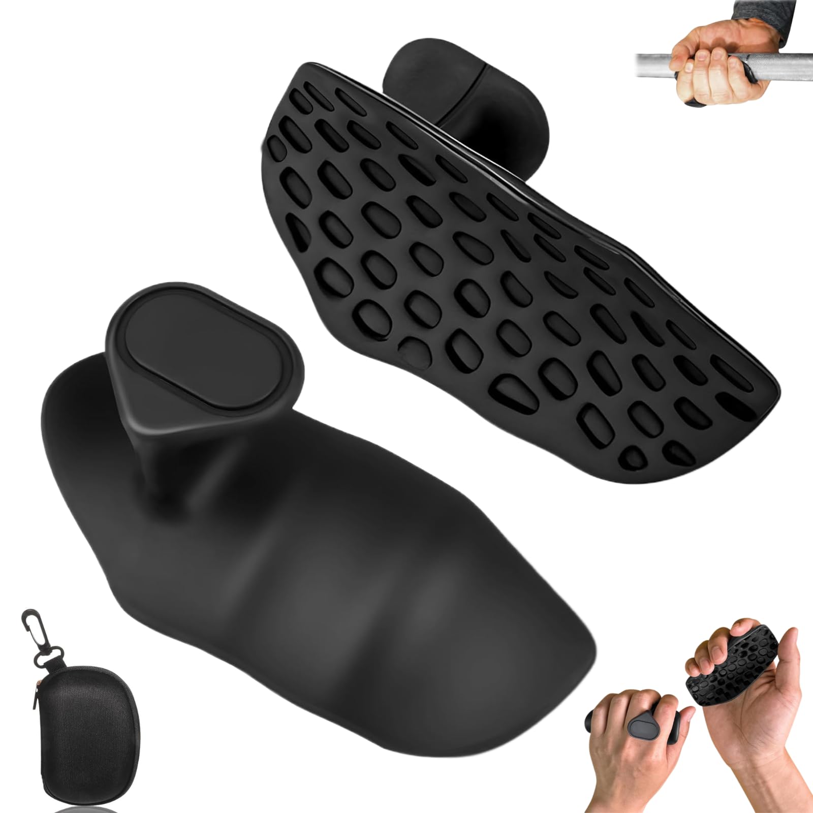 Sports & Fitness Palm Protectors | Original Weightlifting Grips | Non-Slip Rubber Palm Protectors | Breathable Fit Design | Hard Pulling/Rowing/Gym Training | Fingerless Gym Gloves (Black)-image-31