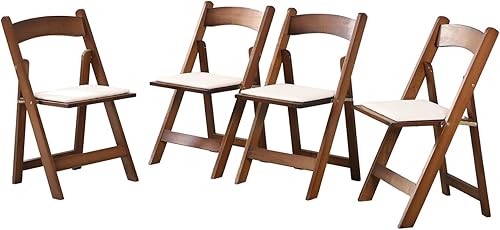 Miniatura 10 de Wood Folding Chair, Folding Chairs Set of 4, Upholstered Dining Chairs with Black Cushion, Stackable Collapsible Chair for Outside Indoor, Accent