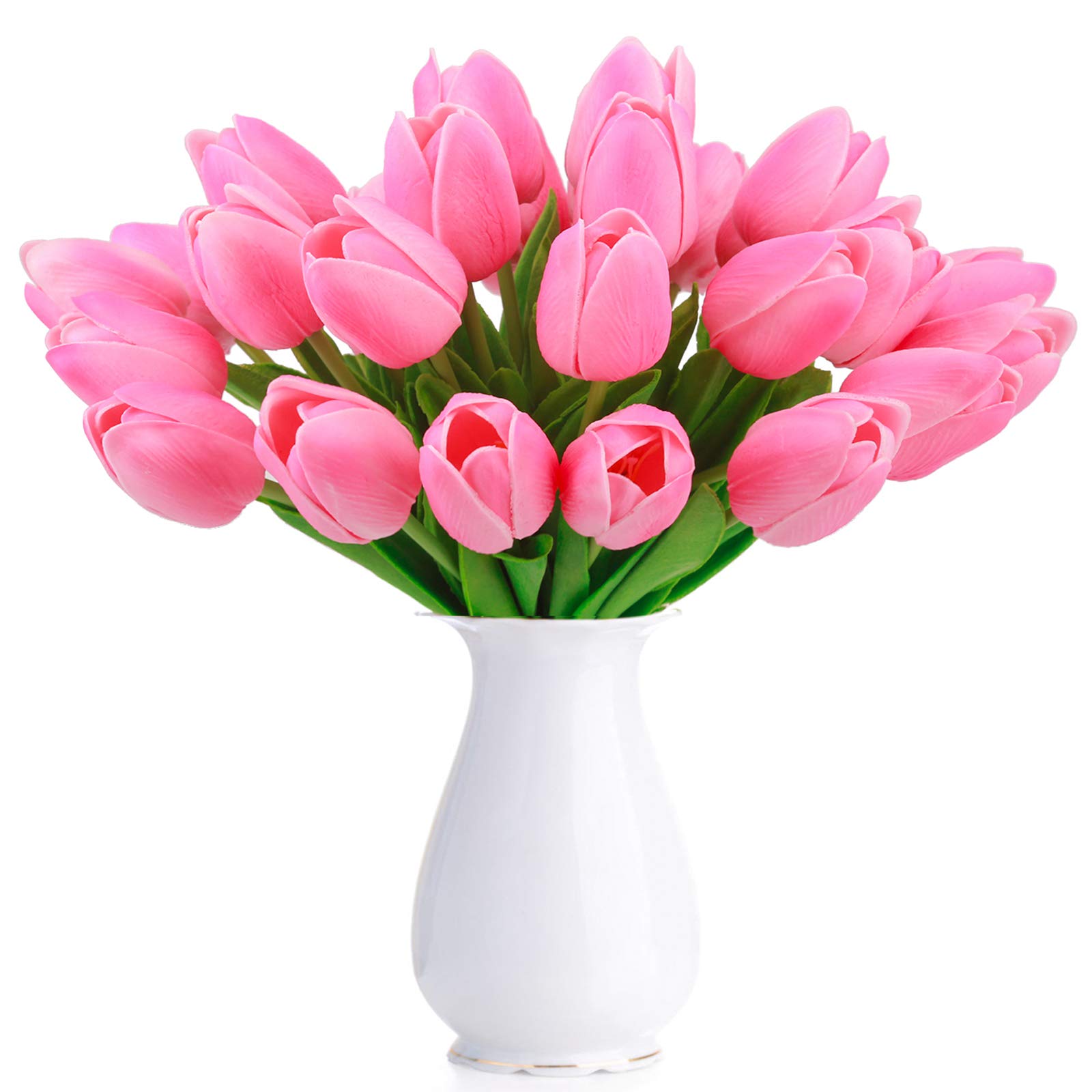 BOMAROLANArtificial Tulip Fake Holland Mini Tulip Real Touch Flowers 24 Pcs for Wedding Decor DIY Home Party (Pink)