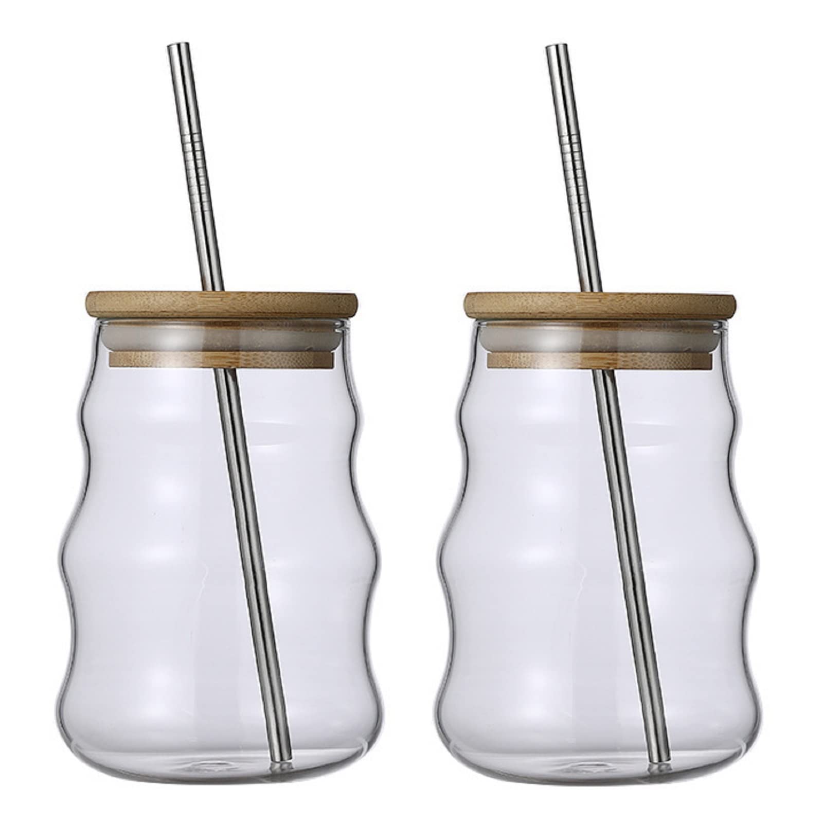 Amazon｜竹のふたとグラスストロー付きグラス、500mlの波型