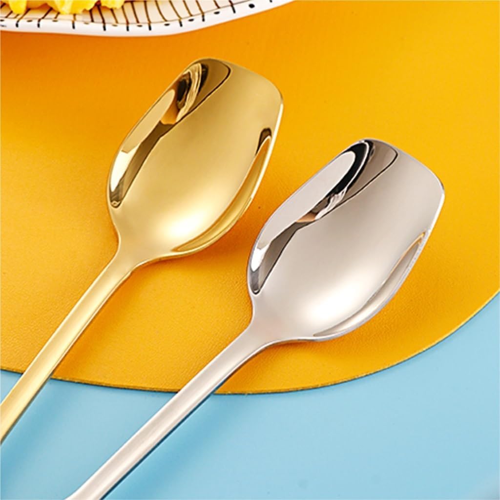 Spoons, Spoons Creative Simple Stainless Steel Ice Cream Spoon Square Household Ice Cream Spoon Dessert Spoon Coffee Spoon(Silver)