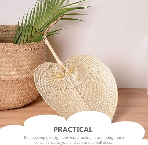 Miniatura 7 de NOLITOY Natural Fans - 5 abanicos de bambú tejido, hecho a mano, rafia, hoja de palmera, suministros de enfriamiento de verano, decoración de pared