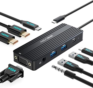ACASIS USB C Docking Station Dual Monitors,8-in-1 Laptop Docking Station with Dual Monitor 2*HDMI +VGA +3 * 5G USB-A/C+3.5MM Audio+PD100W, Laptop Dock for Dell/HP/Lenovo ThinkPadBlack