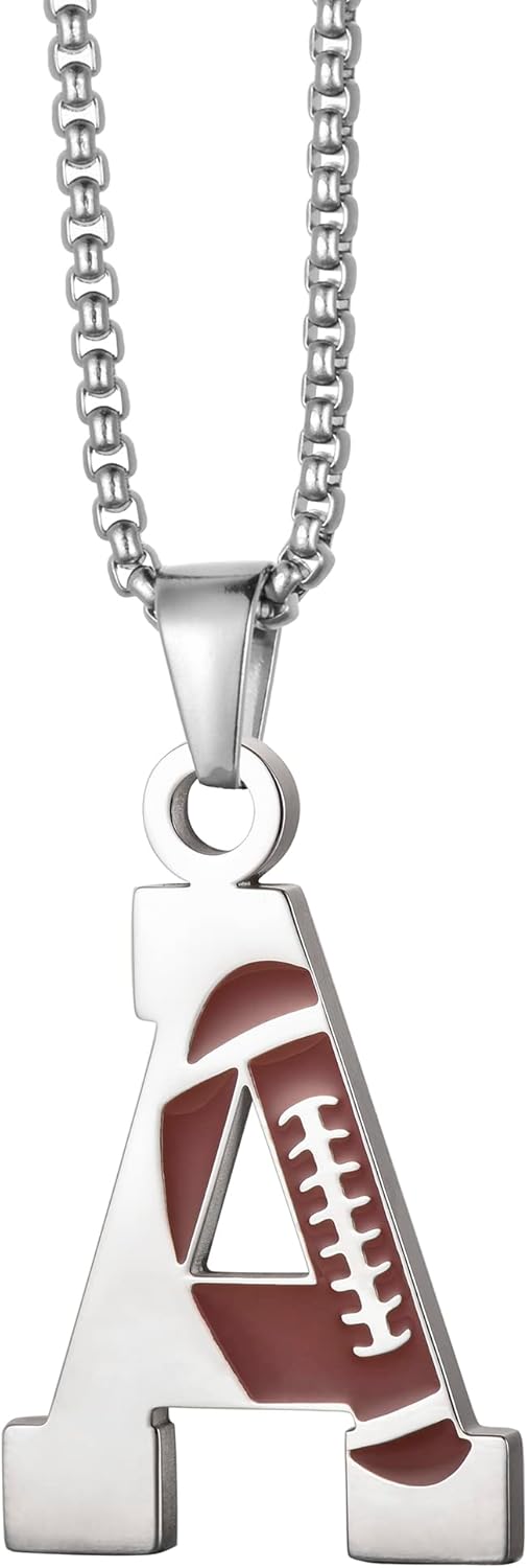 EZUY GNAY Letter Football Stainless Steel Football Necklace Player Number Pendant Silver Athlete LetterJewelry
