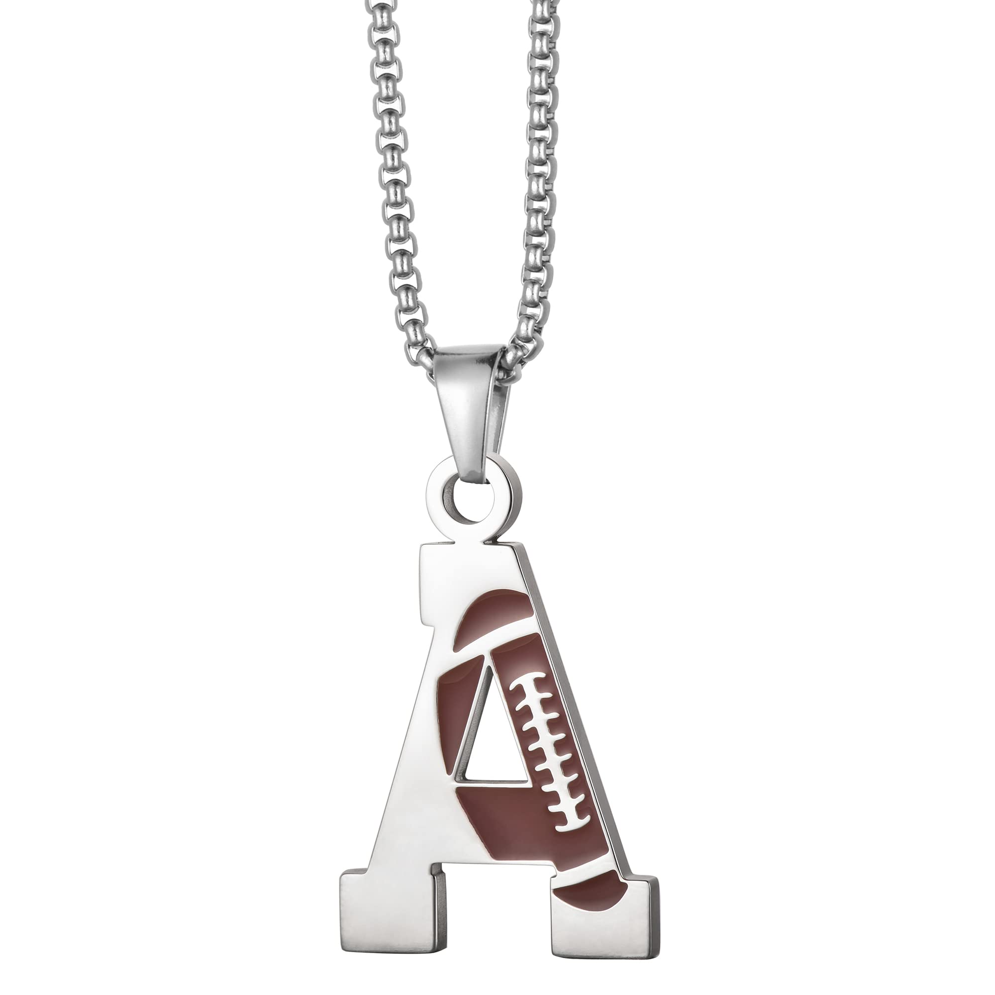EZUY GNAYLetter Football Stainless Steel Football Necklace Player Number Pendant Silver Athlete LetterJewelry