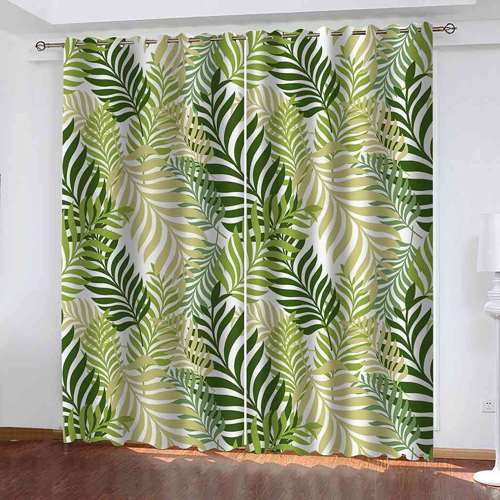 Rideaux occultantes motif plantes vertes isolant thermique et bruits tissu lourd oeillets