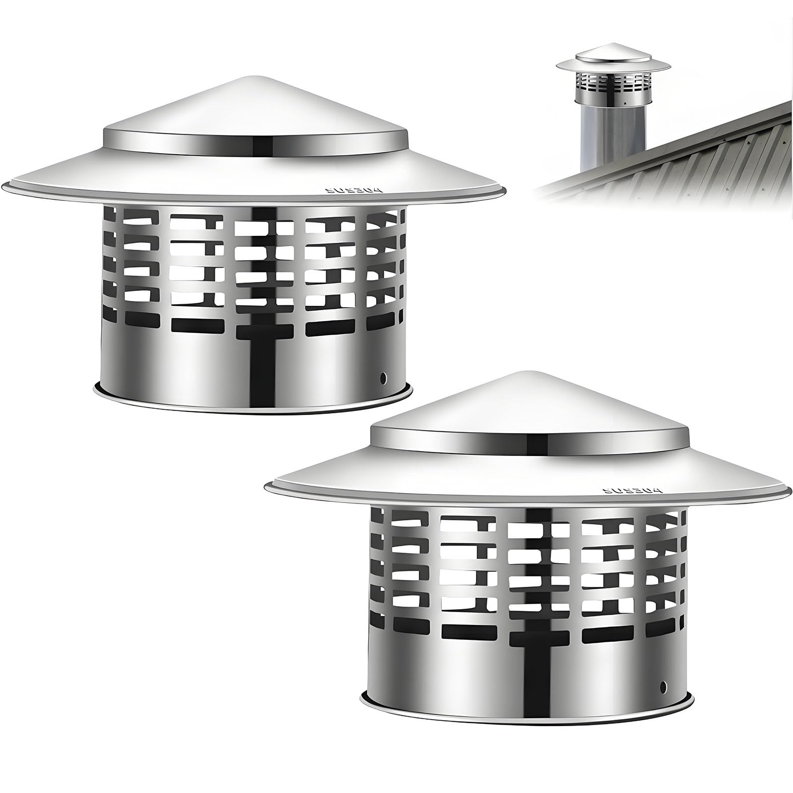 Sombrerete Chimenea Para Tubo 75 110 160 200 220 300mm Antilluvia Sombrero De Chimenea Acero Inoxidable Campana De Ventilación Para Todo Tipo De Clima(300mm/11.8in 1pack)
