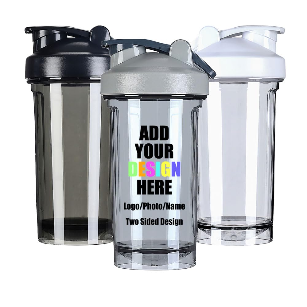 18 Oz Shaker Bottles for Gym, Custom Shaker Bottles with Your Name Photo | Customized Shaker Bottle with Logo for Indoor/Outdoor Workout, Leak-Proof & Easy to Clean, with Handle