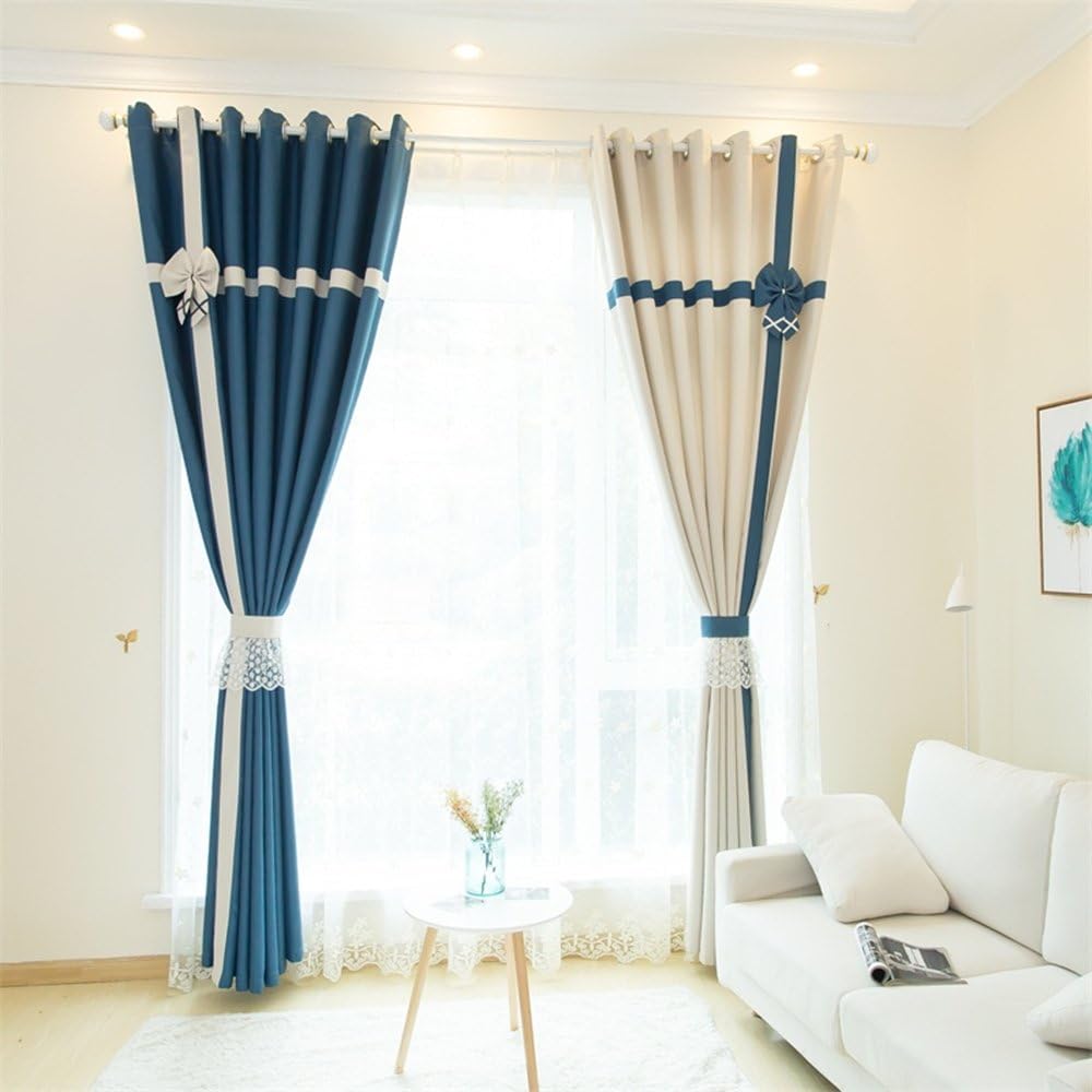 Clichtg Cotton and Linen + White Yarn Blackout Curtains Seam Curtains Opaque with Eyelets for Bedroom Living Room Restaurant Balcony 2 Pieces 245 cm x 140 cm (H x W), Set of 2