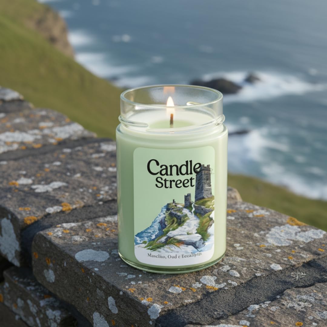 Candle Street – Duftkerze Himmel von Irland 500 g | Weißer Moschus, Oud und Eukalyptus | Kollektion Sfumature d'Winter | Große Kerze im Premium-Glas, 120h