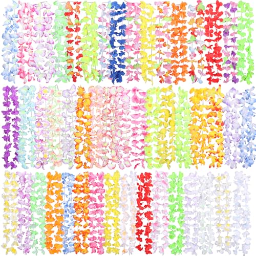 Amicably 50 Pièces Guirlandes de Fleurs Hawaïennes, Plusieurs Modèles Styles Collier Hawaien Fleurs, 100cm Collier de Fleur en Vrac pour Fête Tropicale,...