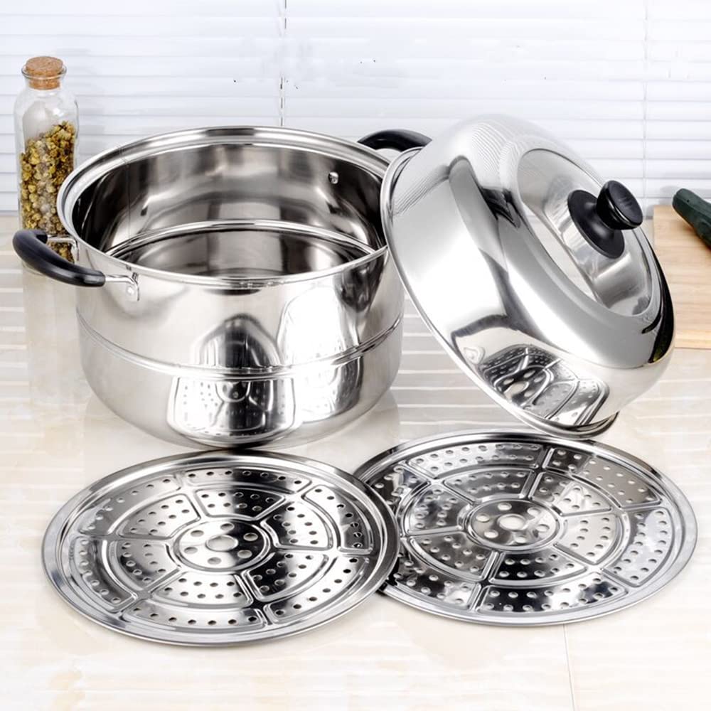 Vaporera de acero inoxidable de 11 pulgadas para cocinar al vapor con tapa Utensilios de cocina de acero inoxidable multiusos de 2 niveles con asa para verduras, salsa, alimentos (28 cm)