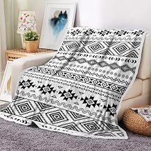 Aztec Blanket, Black and White Boho Native Tribal American Throws Blankets, Southwest Geometric Vintage Flannel Soft Blanket Cover for Couch Chair Bed Outdoor Travel Decor, 50X60IN