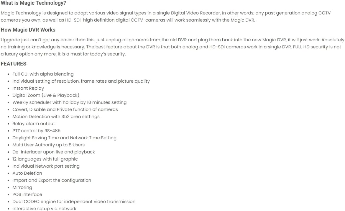 Eyemax Magic Viewer Magic Series 8CH Full Recording 1080P Hybrid CCTV HD-SDI DVR System XVST-MAGIC08 2TB HDD