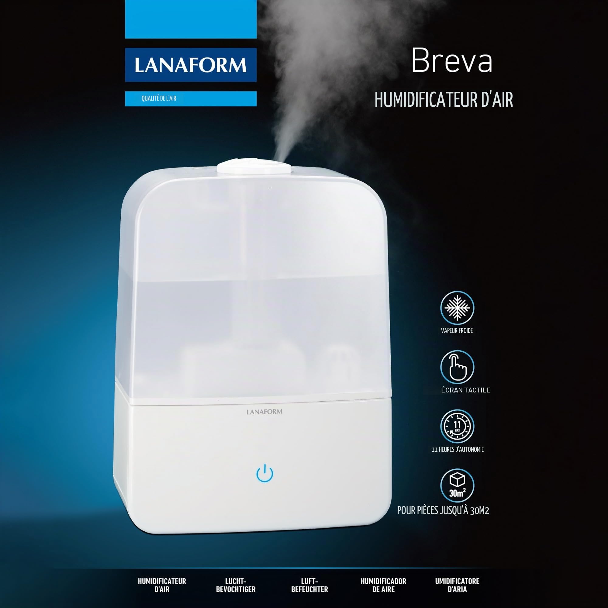 LANAFORM - Breva - Humidificateur D'air - Humidificateur D'air Chambre - Plusieurs Modes - Silencieux - 3.5 L