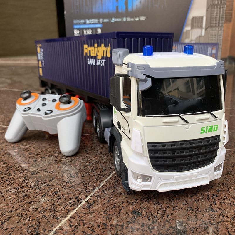 Image of 1:12 Scale Alloy Cargo Container Trailer Truck RC 2.4ghz Radio Control RC with Rechargeable Battery,9-Channel Alloy Light and Music Remote Control Container Trailer (Multicolor)