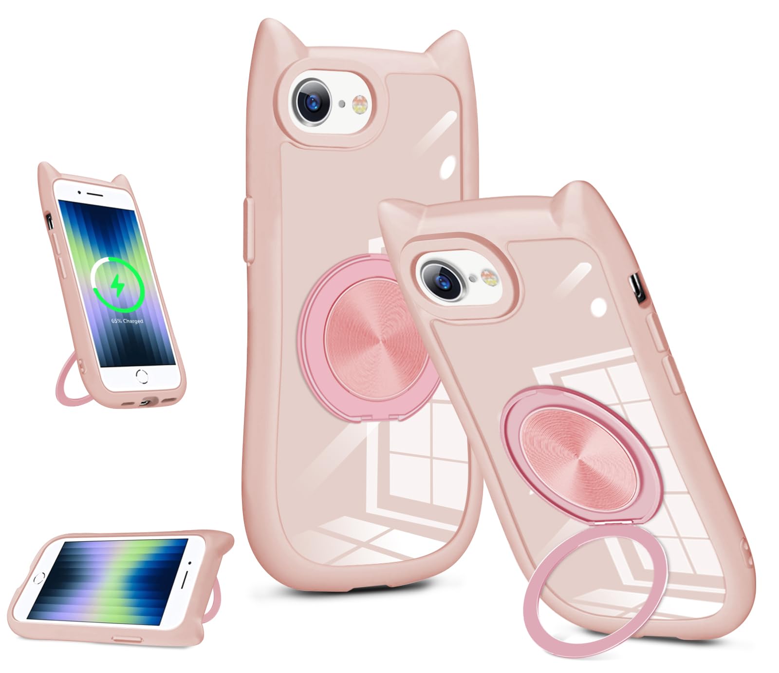 iPhone 7/8/SE2/SE3 用 ケース シリコーン tpu 猫耳デザイン シンプルでファッション 360° 回転スタンド付き 軽量 ダンパー 携帯に便利 耐衝撃性 iPhone 7/8/SE2/SE3 スマホケース マルチアングルビュー 滑り止め 黄ばみ防止 全面的な保護