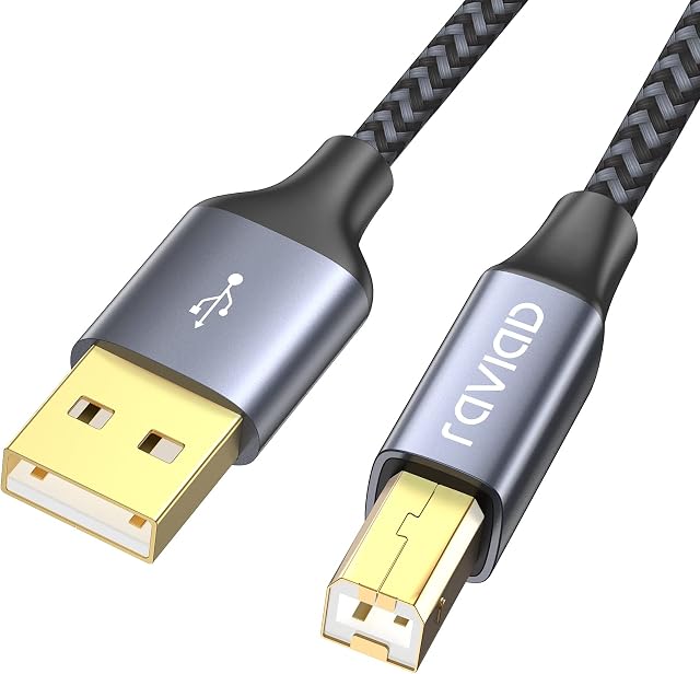 RAVIAD USB Printer Cable 3M/6.6FT USB 2.0 Type A Male to B Male Nylon Braided Scanner Cord Printer Cord Compatible with Printers like HP, Brother, Lexmark, Dell, Envy and all other USB A/B devices
